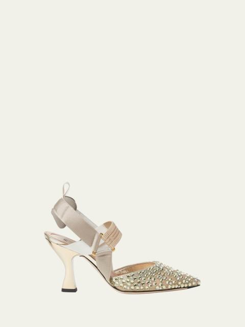 FENDI 85mm Colibri Embellished Mesh Slingback Pumps