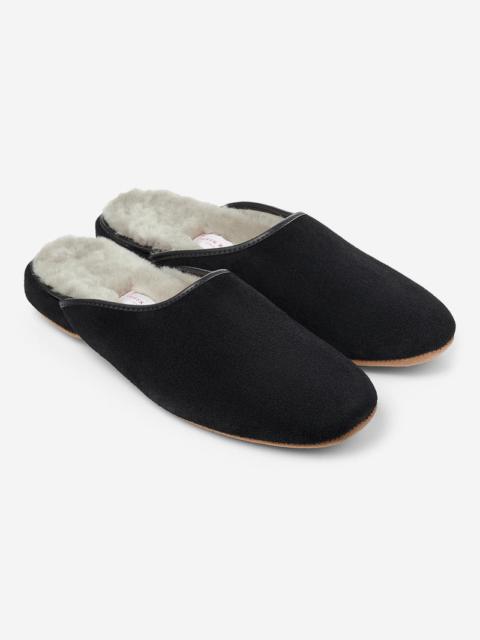 Derek Rose Men's Mule Slippers Douglas Suede Sheepskin Black