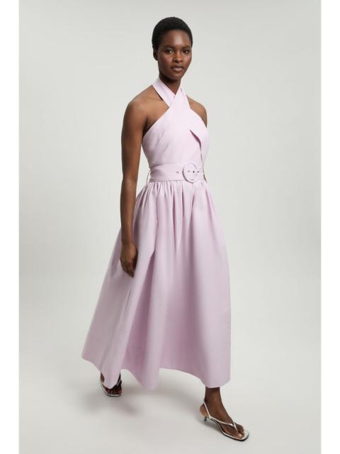 KAREN MILLEN Cotton Poplin Cross Over Halter Neck Woven Midi Dress