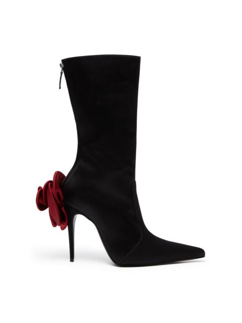 MAGDA BUTRYM Pointed Flower Satin Boots red