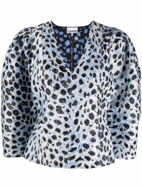 GANNI leopard-print puff-sleeve top