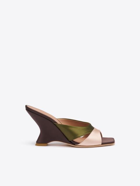 MALONE SOULIERS Lourdes 85 Brown & Green Satin Wedge Sandals