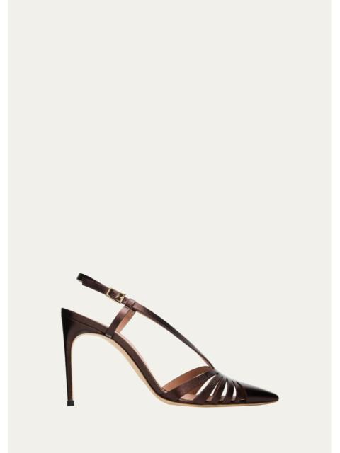 MALONE SOULIERS 90mm Janette Metallic Leather Caged Slingback Pumps