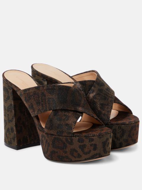 Gianvito Rossi Leopard-print lamé platform mules