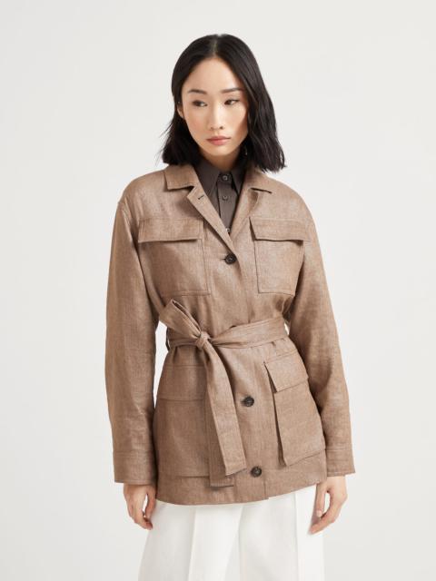 Brunello Cucinelli Techno virgin wool and linen sparkling twill safari blazer and monili