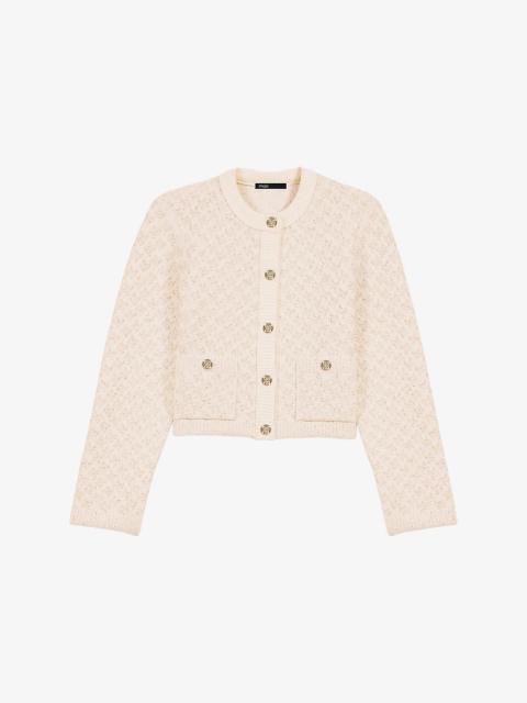 maje Tweed-Pattern Cropped Knitted Cardigan