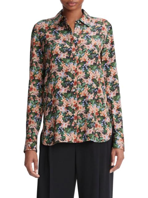 Vince Wild Primrose Print Stretch Silk Blouse in Black Multi at Nordstrom