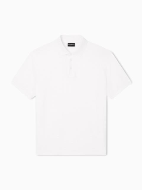EMPORIO ARMANI JERSEY POLO SHIRT WITH ALL-OVER JACQUARD LETTERING
