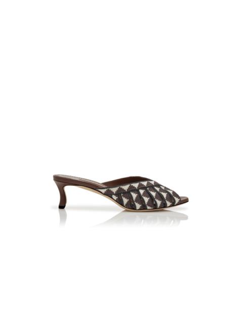 Manolo Blahnik Brown and Cream Wool Mules