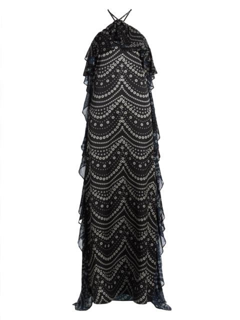 MISA Women's Lupita Polka Dot Chiffon Halterneck Maxi Dress - Stranded Pearls Mix