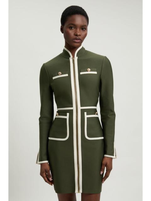 KAREN MILLEN Figure Form Bandage Knit Piping Detail Military Mini Dress