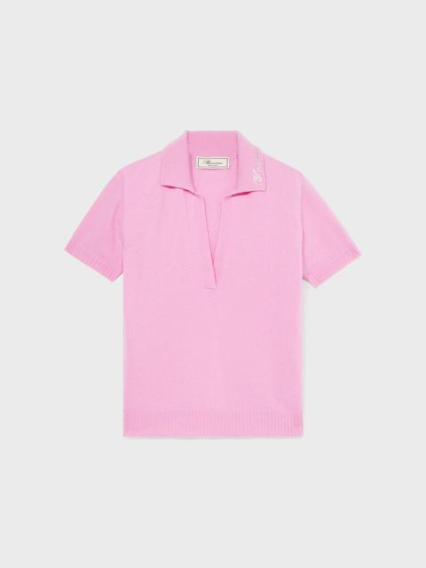 Blumarine CASHMERE POLO SHIRT WITH BLUMARINE RHINESTONE LOGO