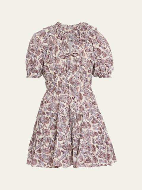 ULLA JOHNSON Soffia Printed Puff-Sleeve Mini Dress