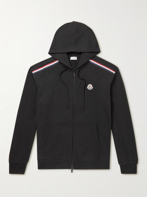 Moncler Logo-Embroidered Striped Cotton-Jersey Zip-Up Hoodie