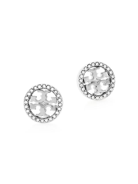 TORY BURCH Women's Crystal Logo Silvertone Circle Stud Earrrings - Silver