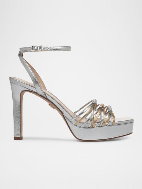 VERONICA BEARD 100mm Beverlee Metallic Leather Platform Sandals