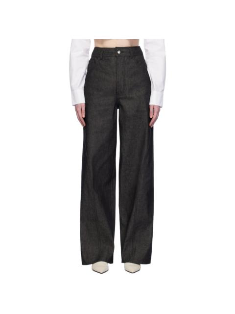 Elleme Black Plain Reverse Baggy Jeans