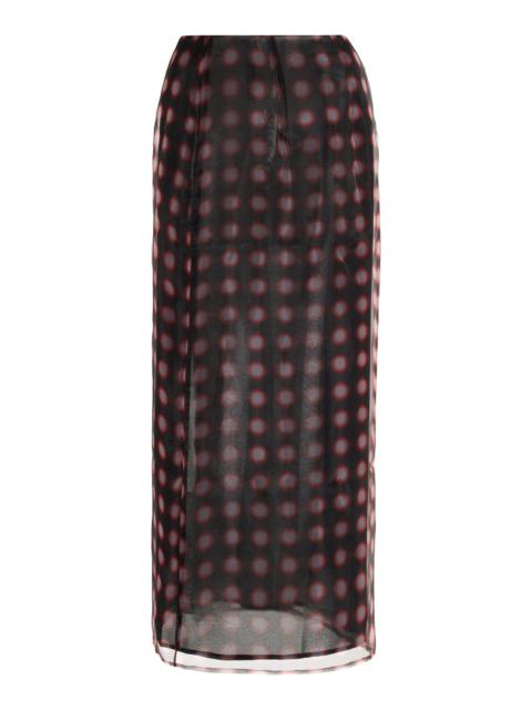16ARLINGTON Dia Printed Organza Midi Skirt red