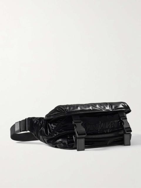 Logo-Embroidered Glossed-Shell and Canvas Belt Bag