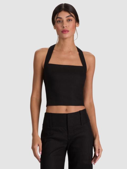 Alice + Olivia FIONA LINEN HALTER TOP - BLACK