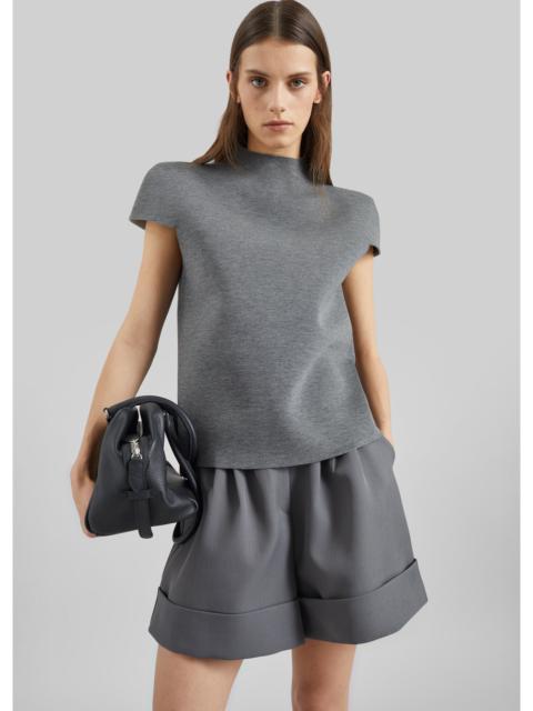 The Frankie Shop Anya Neoprene Sculpted Sleeve Top - Grey Melange