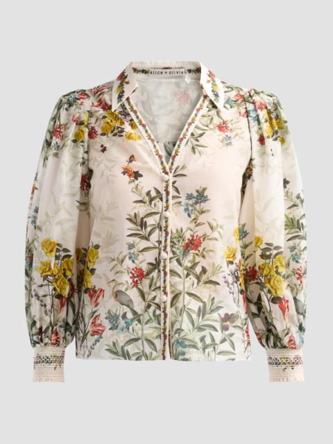 Alice + Olivia Women's Charis Printed Cotton-Silk Blouse - Desert Sprigs Vanilla