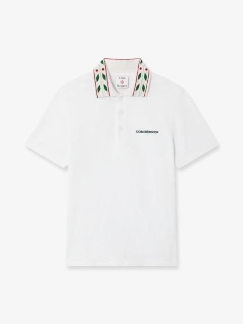 CASABLANCA White Laurel Pique Short Sleeve Polo Shirt | Casablanca Paris