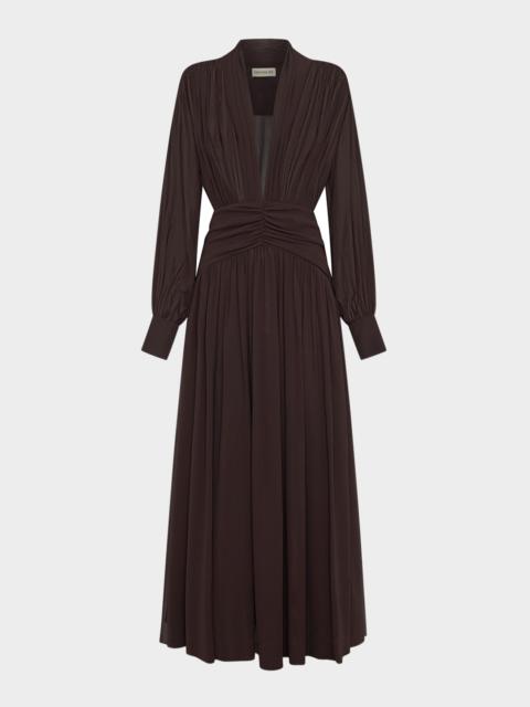 NICHOLAS Jocelyn Ruched Deep V-Neck Gown