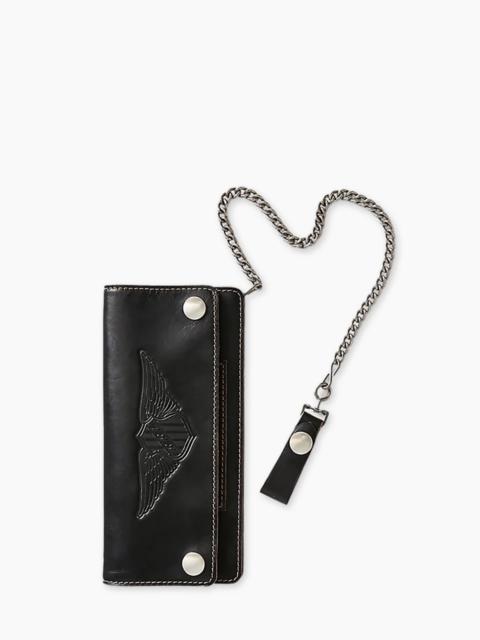RRL by Ralph Lauren LEATHER CHAIN WALLET BLACK OVER BROWN
