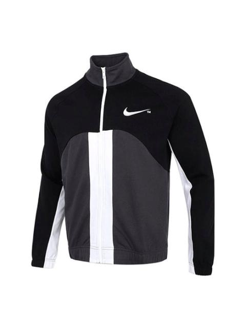 Nike Nike Sportswear Swoosh Contrast Color Stitching Knit Stand Collar Logo Jacket Black DD5982-010