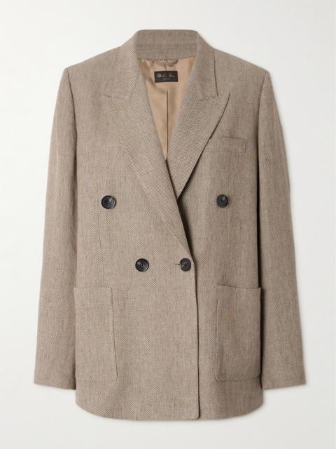 Loro Piana Genny Double-breasted Herringbone Linen Blazer