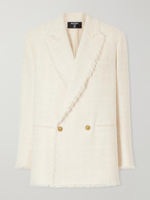 Balmain Double-breasted Frayed Wool And Cotton-blend Tweed Blazer
