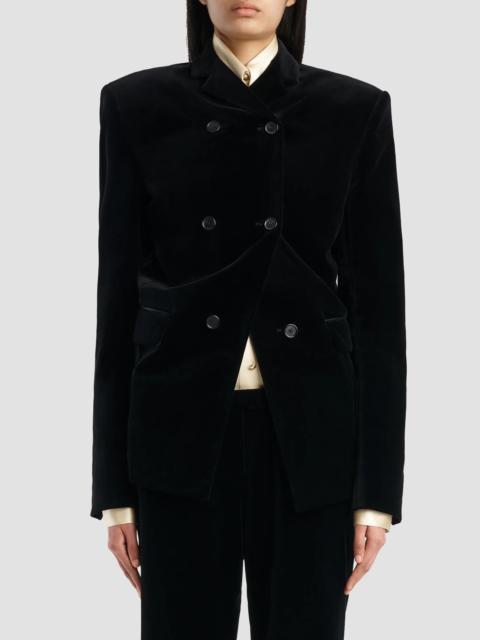 KHAITE Women's Rolo Stretch-Velvet Double-Breasted Jacket - Black