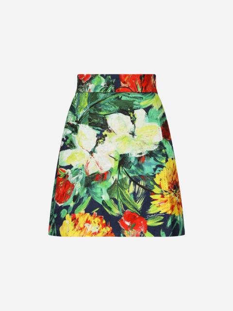Bloom-print brocade miniskirt