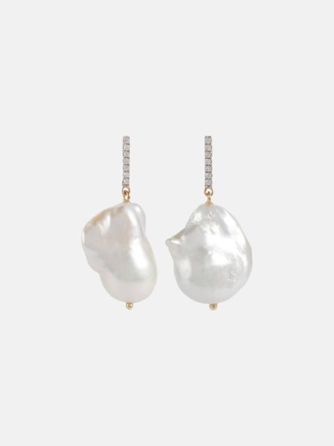 14kt gold earrings with diamonds and baroque pearls