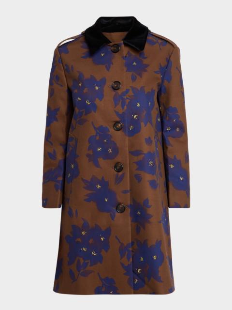 SHUSHU/TONG Floral Velvet-Collar Coat