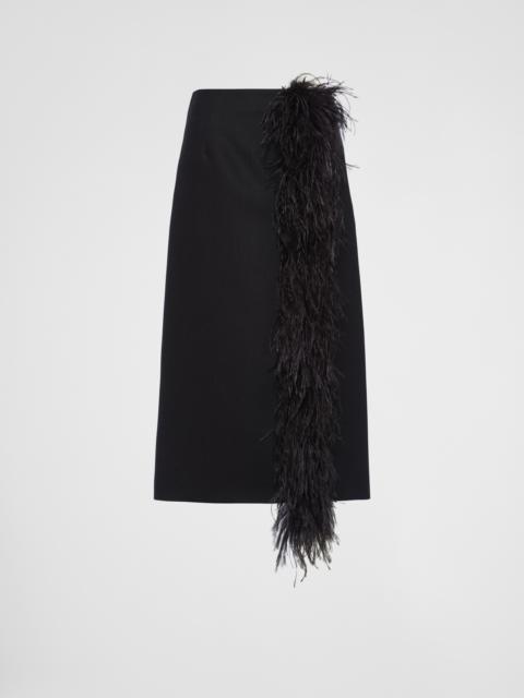 Feather-trimmed wool midi-skirt