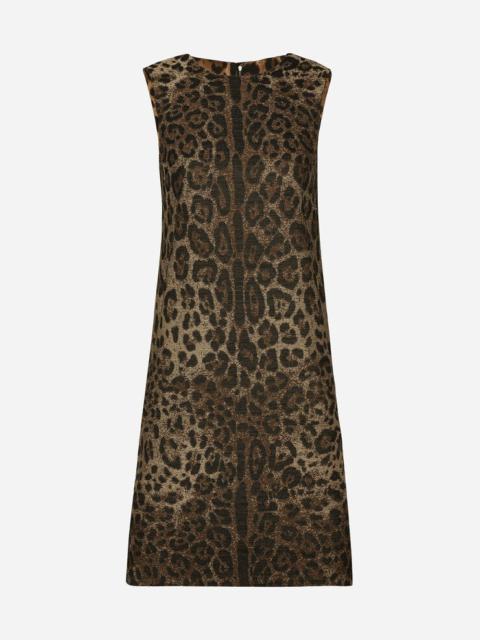 Wool midi dress with jacquard leopard design