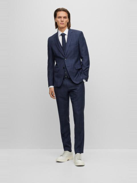 BOSS THREE-PIECE SLIM-FIT SUIT IN CHECKED VIRGIN WOOL