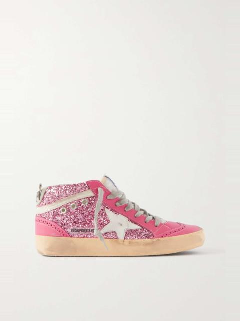 Mid Star embellished distressed leopard-print calf hair, leather and suede sneakers