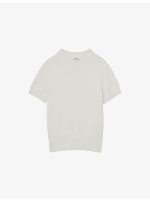 REISS Anita Short-Sleeve Cotton and Wool-Blend Top