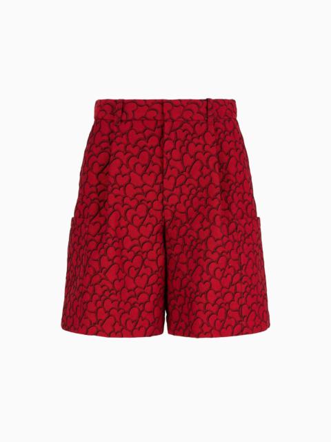 EMPORIO ARMANI Drill Bermuda shorts with all-over jacquard Mon Amour hearts