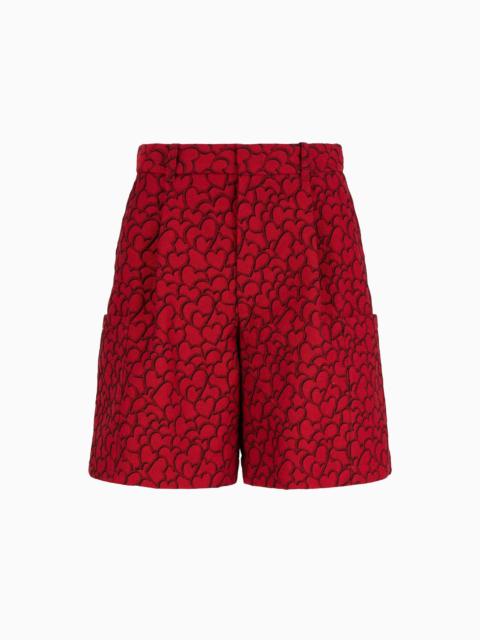 Drill Bermuda shorts with all-over jacquard Mon Amour hearts