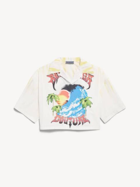 BALENCIAGA Women's Extreme Tie Dye Bowling Shirt in White/yellow