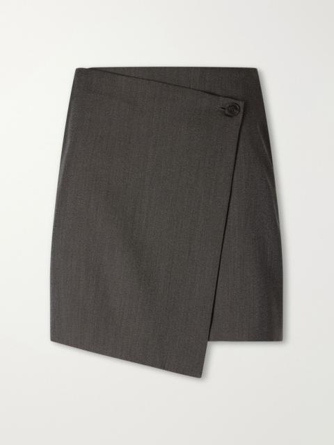 mfpen Titled wool-twill mini wrap skirt Taupe