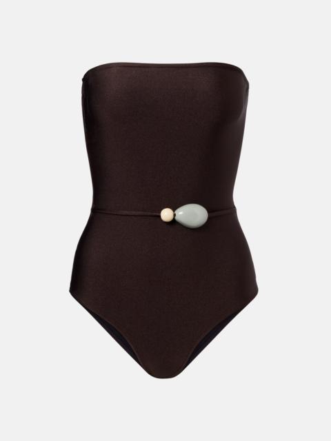 ADRIANA DEGREAS Belted embellished swimsuit
