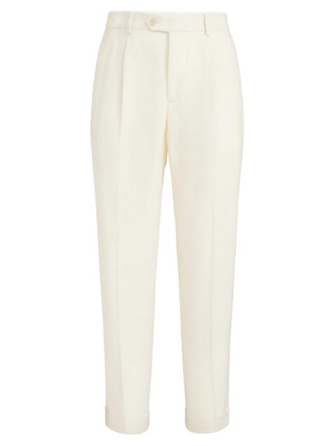 Brunello Cucinelli Men's Silk, Linen and Wool Hopsack Pleated Trousers - Off White