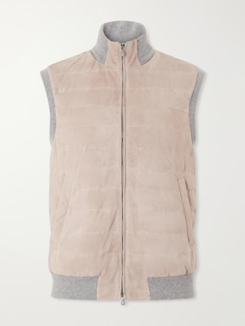 Brunello Cucinelli Padded Cashmere-Trimmed Quilted Suede Gilet