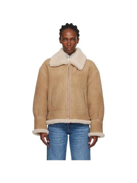 NOUR HAMMOUR Tan Portia Modern Shearling Aviator Jacket