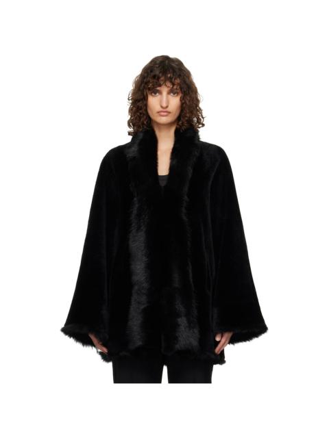 NOUR HAMMOUR Black Sima Midi Shearling Coat